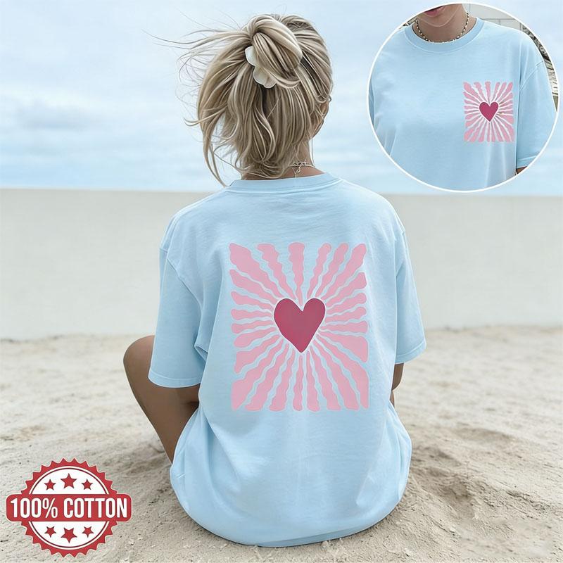 Heart Shaped Pattern Pure Cotton Cartoon Print Mens And Womens Personalized Loose Tshirt Summer New Fashion Trend Tshirt