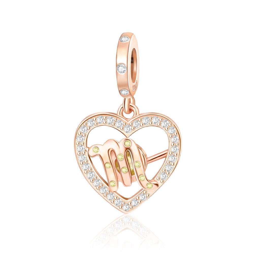 Sparkling Copper Charms Rose Gold Snowflake Heart Birthstone Bead For Women Necklace Diy Bracelet Present Jewellery