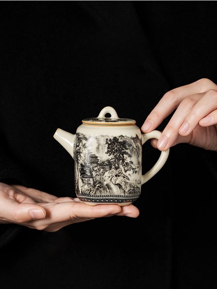 180ML Ru Kiln Landscape Teapot Pot Teapot Vintage Tea Brewing Kettle With Ball Hole Tea Items Pot For Tea Tea Maker