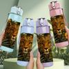 1PC Tiger Sunflower Jungle Animal Print 750ml Color Plastic Sports Water Bottle Leakproof Flip Straw Lid Suitable for Sports Office Home Use