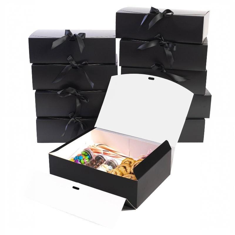 Paper Gift Boxes 5Pcs with Delicate Bow Ribbon Portable for Birthday Wedding Party Candy Snack Storage