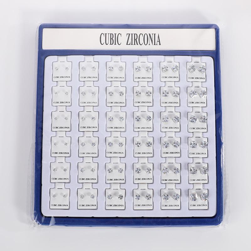

36 Pairs of crystal zircon stud earrings - exquisite jewelry earrings, simple zircon earrings