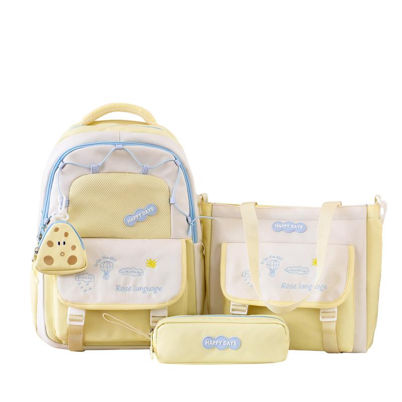 Three-Piece Backpack Set Color Block Student Schoolbag Girl Large Capacity Backpack