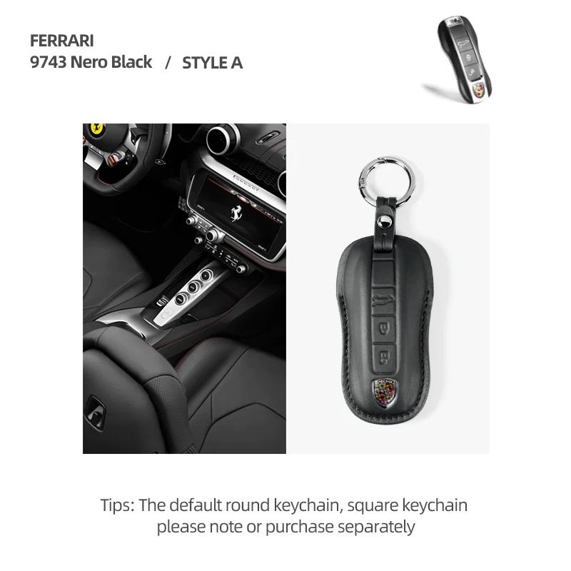 Betterhumz For Porsche Cayenne Panamera Macan Cayman 911 718 918 958 Cowhide Leather Car Key Case Protect Cover Accessories 9743 Black Style A