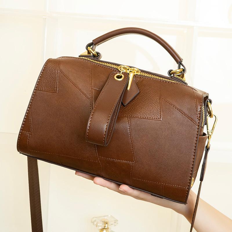 2026 New Niche Design Women s Bag, Patchwork Leather Pillow Bag, Fashionable Versatile Shoulder Handbag, Crossbody Women s Bag Patchwork leather-Brown