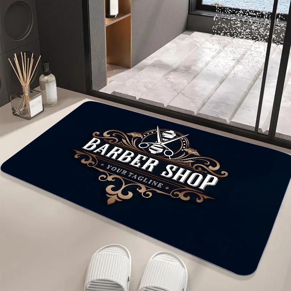 Barber Shop Sign Floor Mat Graphic Printed Flannel Doormats for Bathroom Kitchen Entrance Carpet Home Decor
