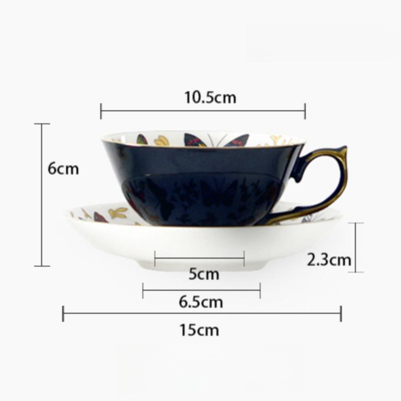 Tazas de Café Europeas de Lujo Ligero Tazas Británicas para el Té de la Tarde Porcelana de Hueso Mariposa Oro Cerámica de Té Tazas y Platillos para Té Negro