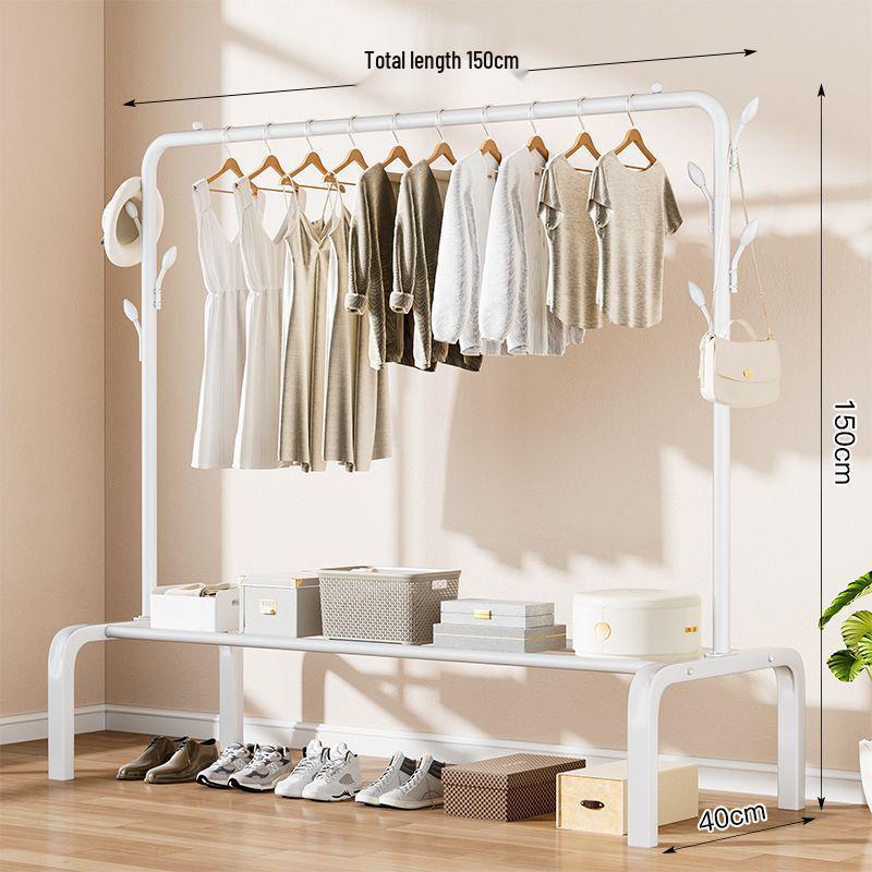Indoor Double-Rod Floor-Standing Clothes Rack for Balcony or Bedroom