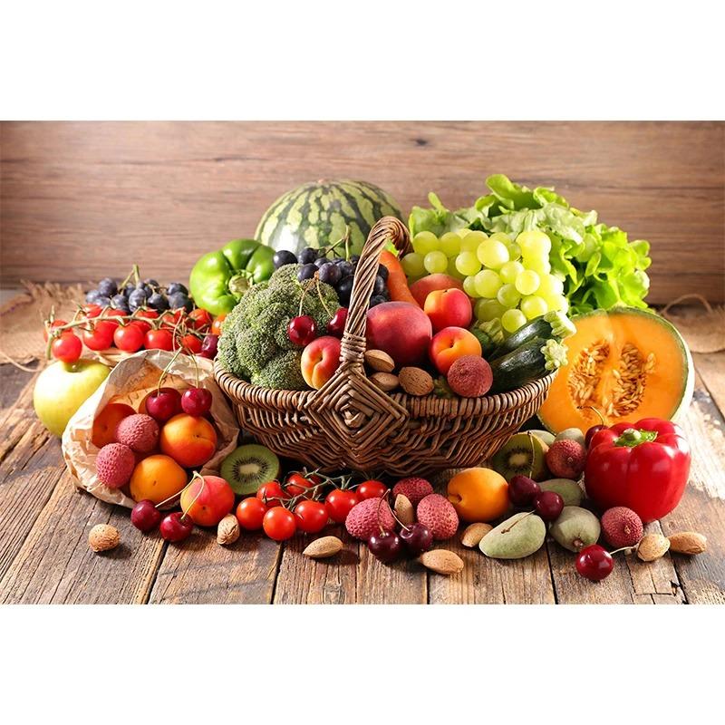 Nordyckie Warzywa i Owoce w Koszyku Plakat Kolorowa Sztuka Ścienna z Jedzeniem Obraz na Płótnie do Dekoracji Jadalni Kuchni Cuadros