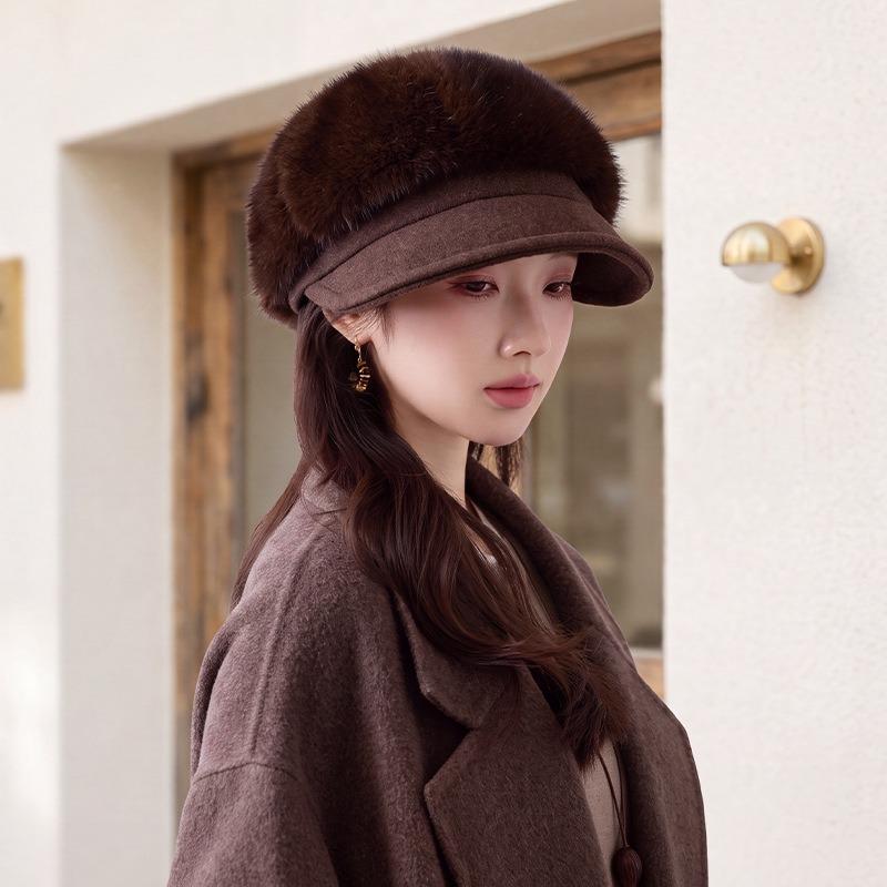 Women S Fleece Warm Octagonal Hat Retro Stitching Windproof
