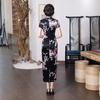 Peacock Print Women Chinese Long Cheongsam Bridesmaid Short Sleeve Evening Dress