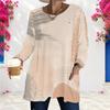 Women Plus Size White Abstract Smile Printed Round Neck Long Sleeve Loose Longline T Shirt With Pockets