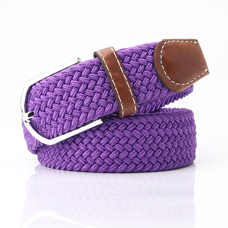 Popular Women's Fashion Leather Belt with Multi-color Elastic Needle Buckle and Men's Woven Canvas Waist Belt