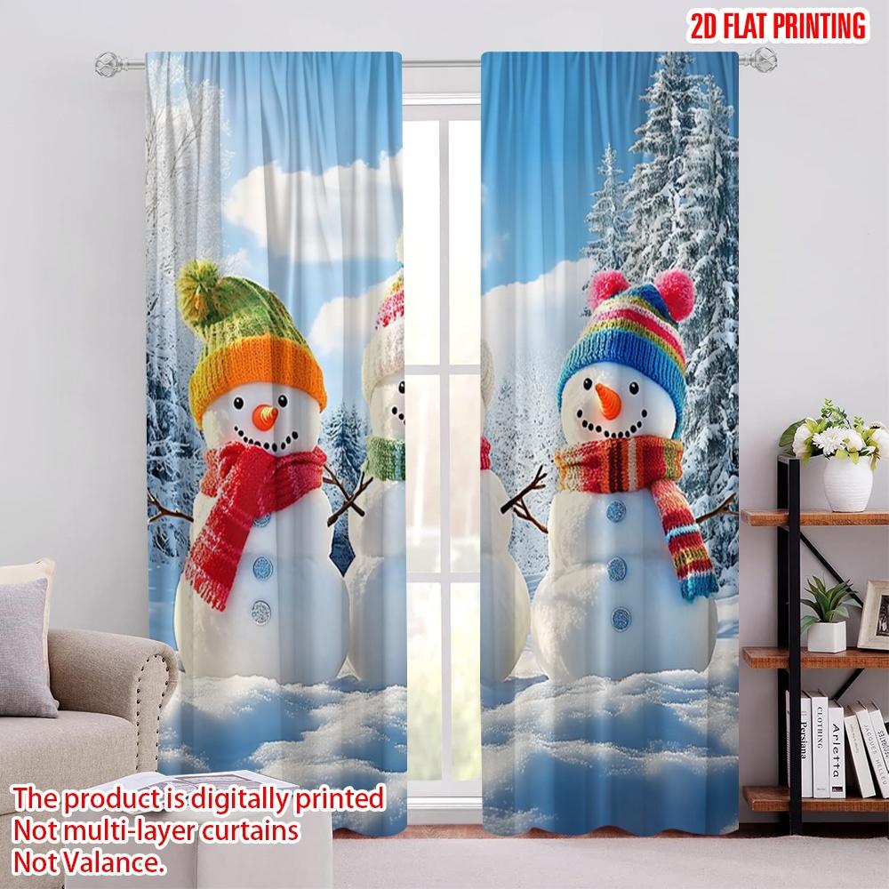

Set Of 2 Flat Printing Merry Christmas Popular Window Curtains Polyester Snowman Without Electricity Festive Wall Curtain W100*H70(CM)-Rod Pocket&1PCS