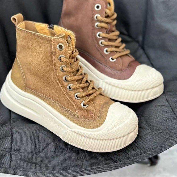 Internet celebrity Martin boots women's shoes 2024 autumn new thick-soled heightening short boots high-top casual shoes retro British style