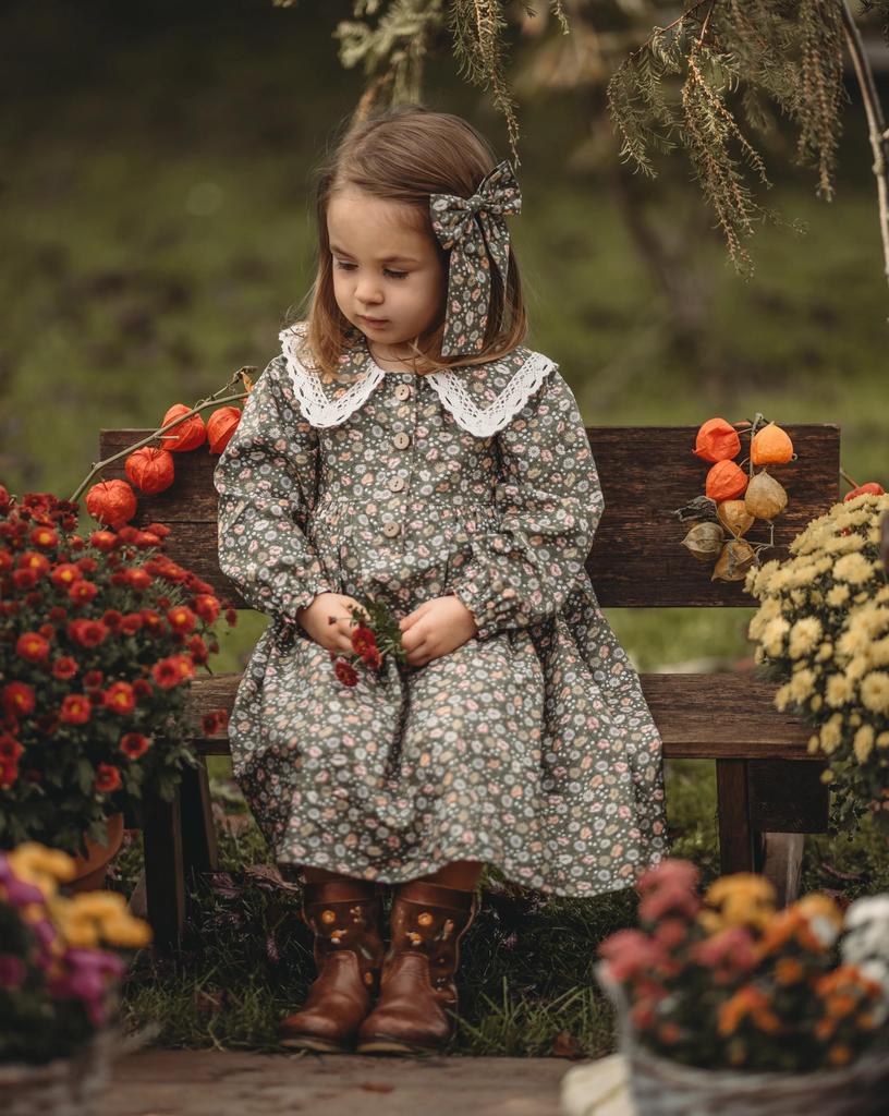 Spring Vintage Floral Kids Girl Dresses Toddler Girl Long Sleeve Dresses Children Baby Clothes