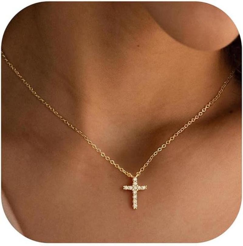 Turandoss Cross Necklace for Women Delicate 14K White Gold Plated Christian Gifts for Women