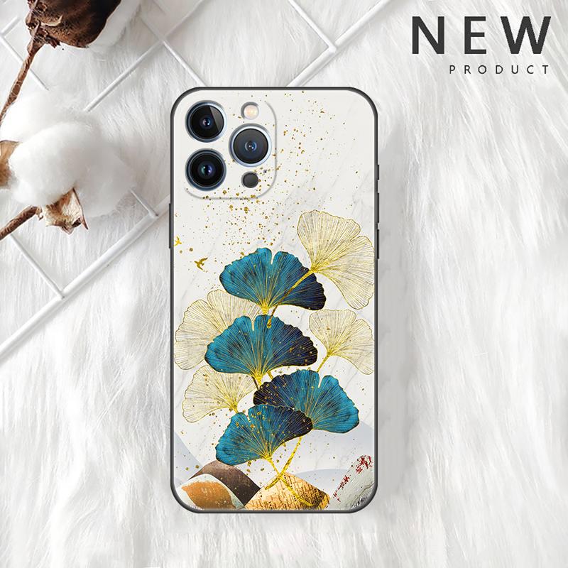 Luxury Gold Foil Art Case For Apple iPhone 11 15 13 14 Pro Max 12 Plus X 15Pro Black Silicone Phone Coque