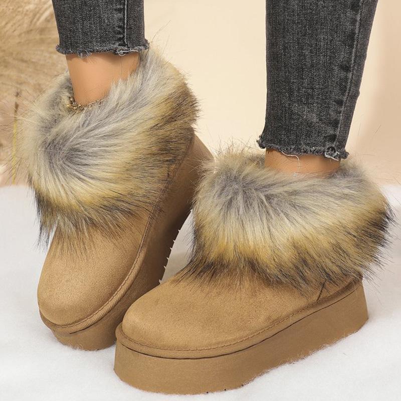 Fashion Faux Suede Furry Snow Boots for Women Winter Fashion Round Toe Slip On Ankle Boots Woman Anti Slip Platform Warm Booties Mujer