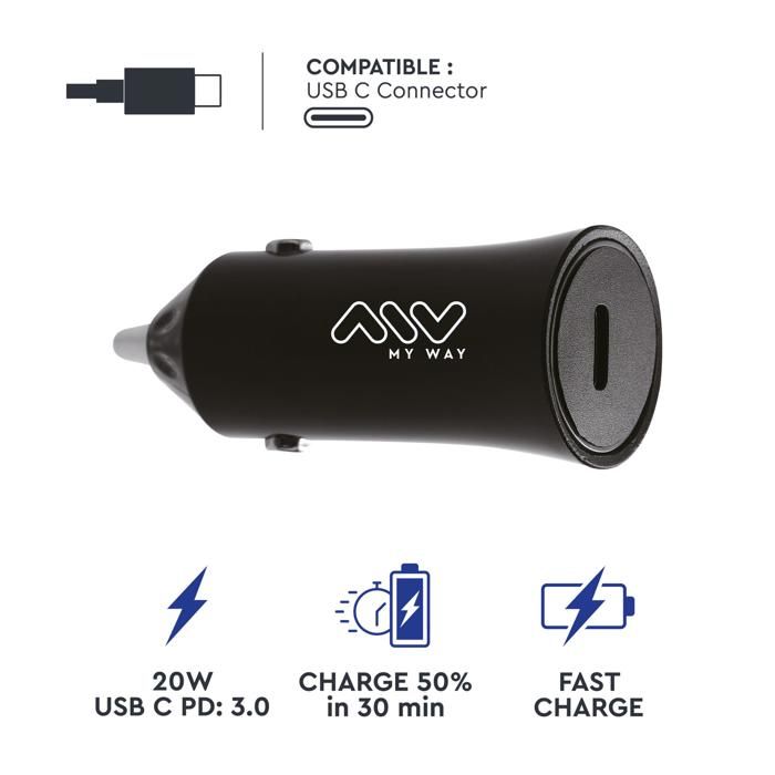 Car Charger - MYWAY - LL-T219 PD 20W - Black - Fast Charging - Universal
