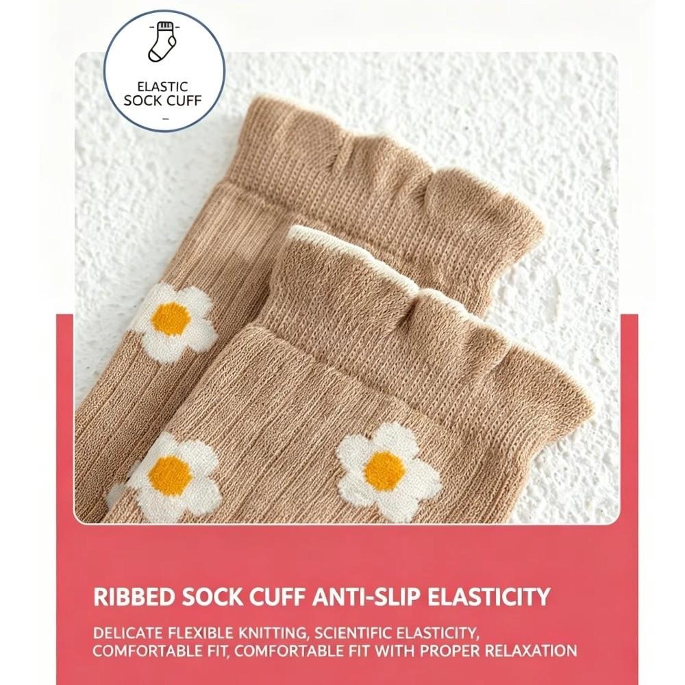 5 Pairs 5 Pairs Pack Kids Crew Socks Floral Print Ruffle Cuff Socks Princess Socks  School Socks