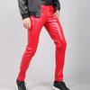 Men Faux Leather Pants Mid Waist Slim Fit Smooth Button Zipper Placket Solid Color Waterproof Hip Hop Style Streetwear Party Club Performance Trousers