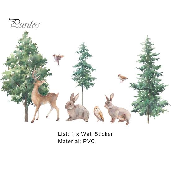 Wall Sticker Decorative Stickers Cartoon Forest Deer Bunny Bird Decal for Kids Room Bedroom Decor Window