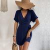 Grenzüberschreitend Amazon neue europäische und amerikanische Damenbekleidung Sommer figurbetontes kurzärmeliges V-Ausschnitt Taillenkleid Außenhandel Kleid