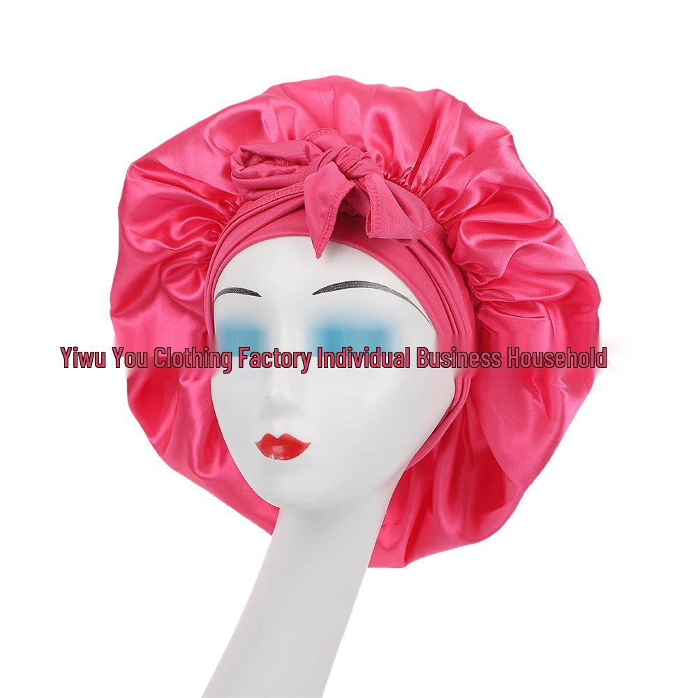 Bonetă de dormit cu fundă din satin de mătase pentru femei, transfrontalieră - Extra mare pentru îngrijirea părului