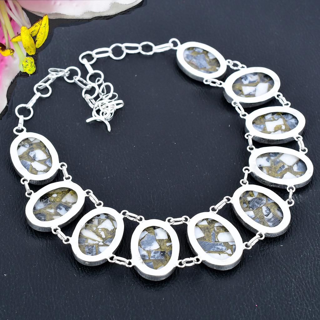 Zebra Jasper Gemstone Handmade 925 Sterling Silver Jewelry Necklace 18" KG-1860