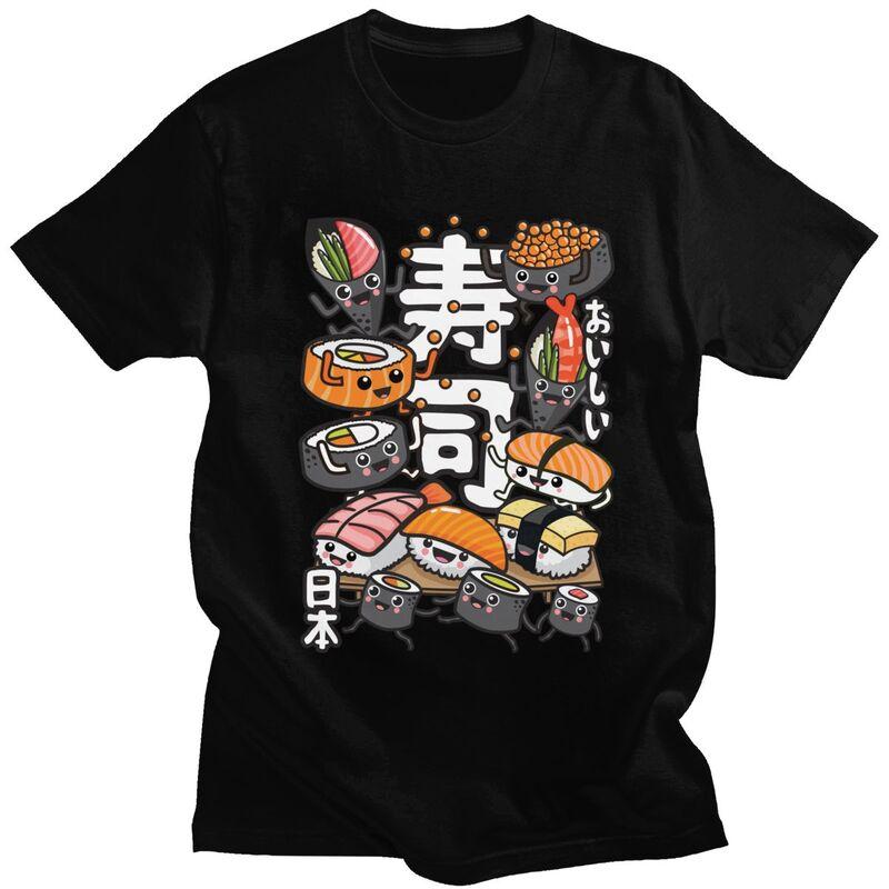 Custom Kawaii Manga Japan Sushi T Shirts for Men Pure Cotton Tee Tops Tshirt ShortSleeve Fashion Tshirt Clothing