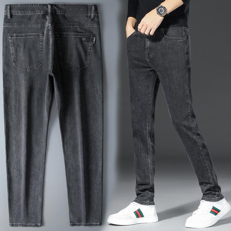 

Классические черные серые джинсы, мужские корейские модные эластичные деловые джинсы, прямые брюки, повседневные брюки