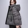 Women Winter Short Fluffy Warm Jacket Hooded Plaid Plus Size Jacket Casual Outdoor Jacket