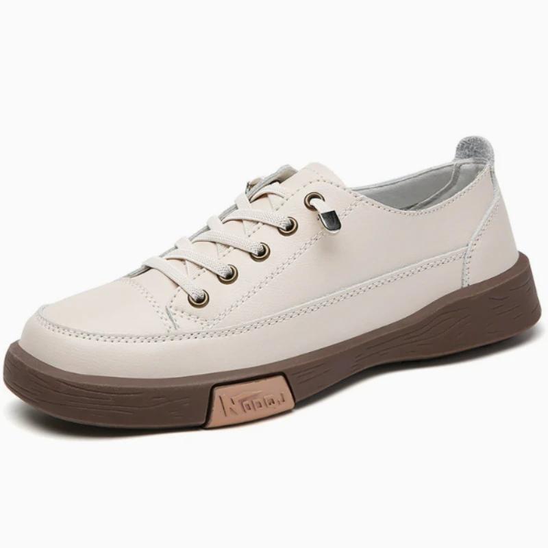 Móda Pravá Kůže Dámské Boty na Chůzi s Měkkou Podrážkou Letní Studentské Běžecké Tenisky Ležérní Bílé Černé Baleríny Dámské Skate Trenéry