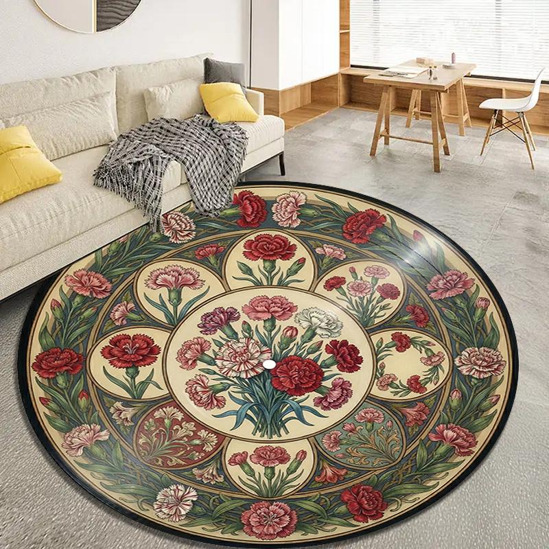 Vintage Datura Flower Round Area Rug,Carpet Rug for Living Room Bedroom Sofa Playroom Decor,Non-slip Floor Mat Q0051