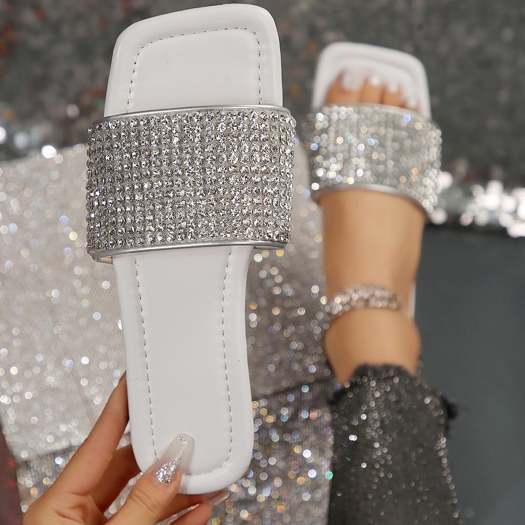 Shiny Slippers Women Summer Wear Out Rhinestone Sandals Large Size Trend Luxury Lightweight Slippers Women Slides Women