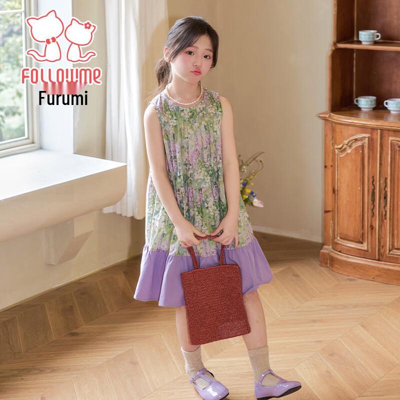 Girls' Vintage Floral Sleeveless Cotton Princess Dress