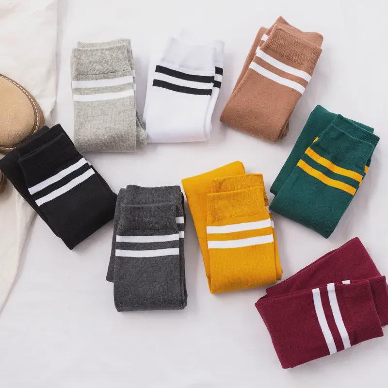 Women's Over-the-Knee Two-Bar College Style Long Socks for Spring and Autumn