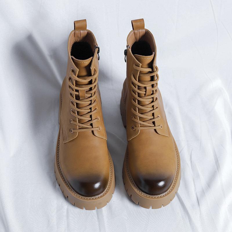 Fashion British Style Men Casual Leather Outdoor High Top Boots Classic Thick Bottom Antiskid Motorcycle Boots New Working&Safety Shoes