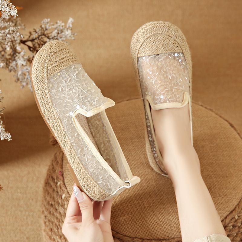 CRLAYDK Classic Women's Sequin Slip On Lace Loafers Casual Driving Moccasins Penny Flats Summer Soft Walking Ladies Boat Shoes