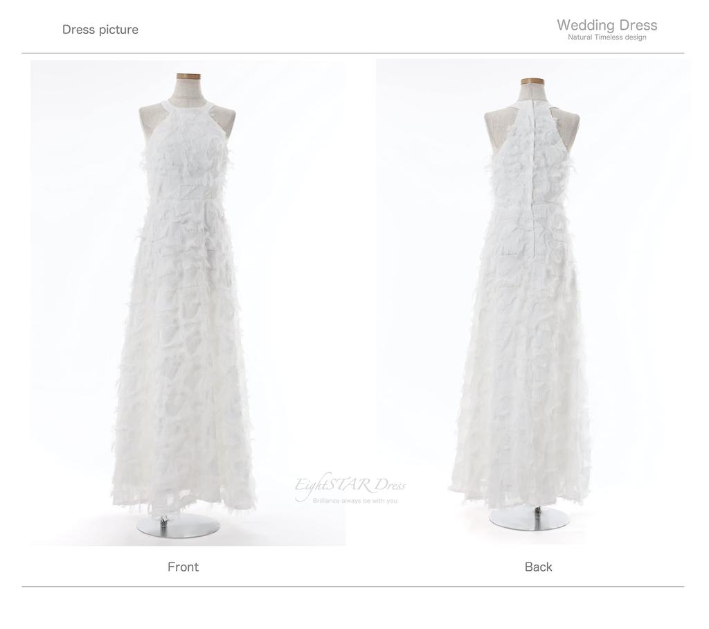 Wedding Dress White Bride Dress Simple Bride Natural Slender Dress Feather Style Maxi Long Length Selfie [EightSTAR Dress] After-Party A-Line