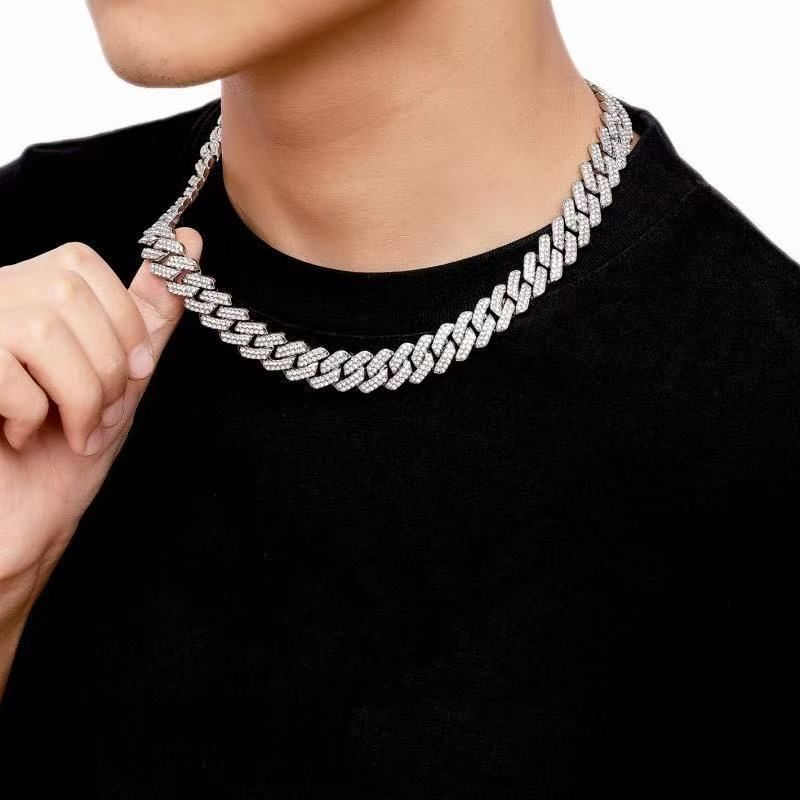 Mens Cuban Bracelet Necklace Full Diamond-Rhombus Design -Golden and silver colors Luxurious Sparkling Jewelry for Him