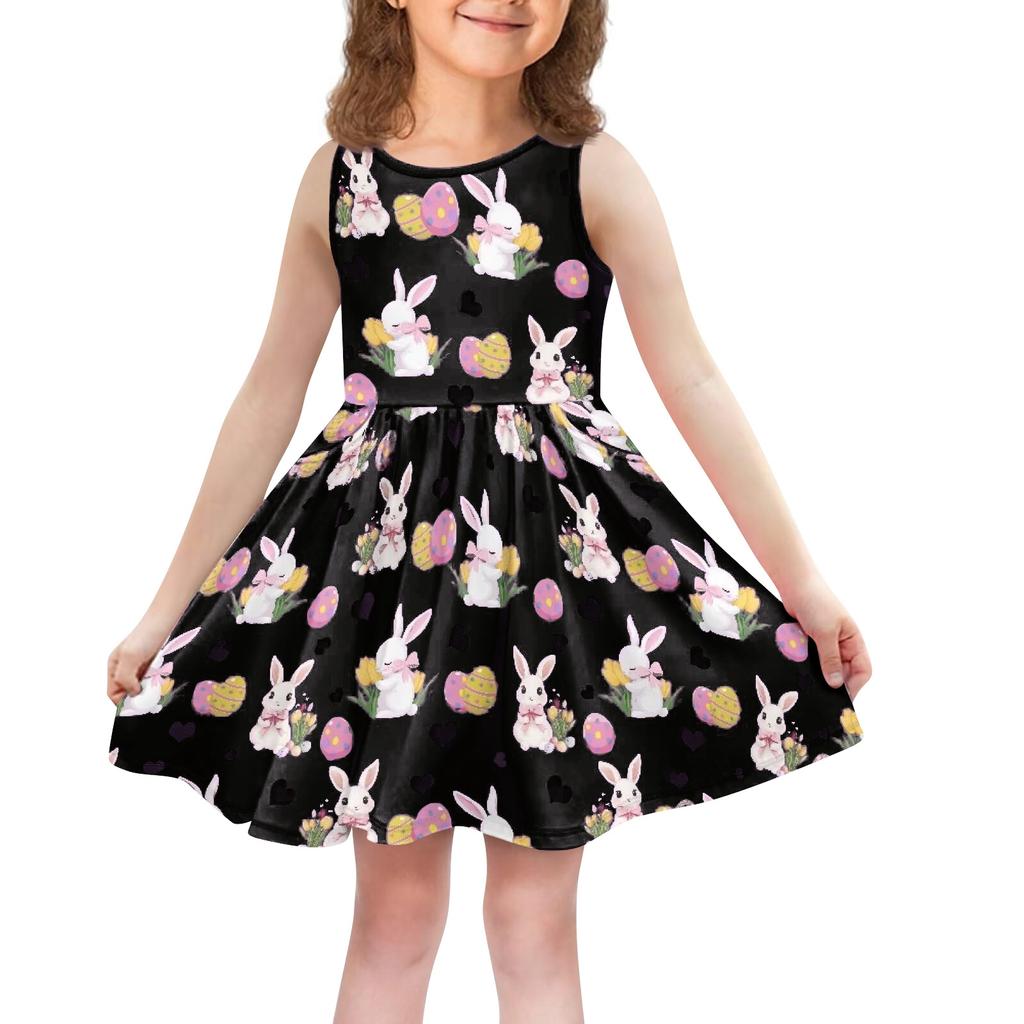 Children's Fashionable Comfortable Casual Sleeveless Easter Print Dress