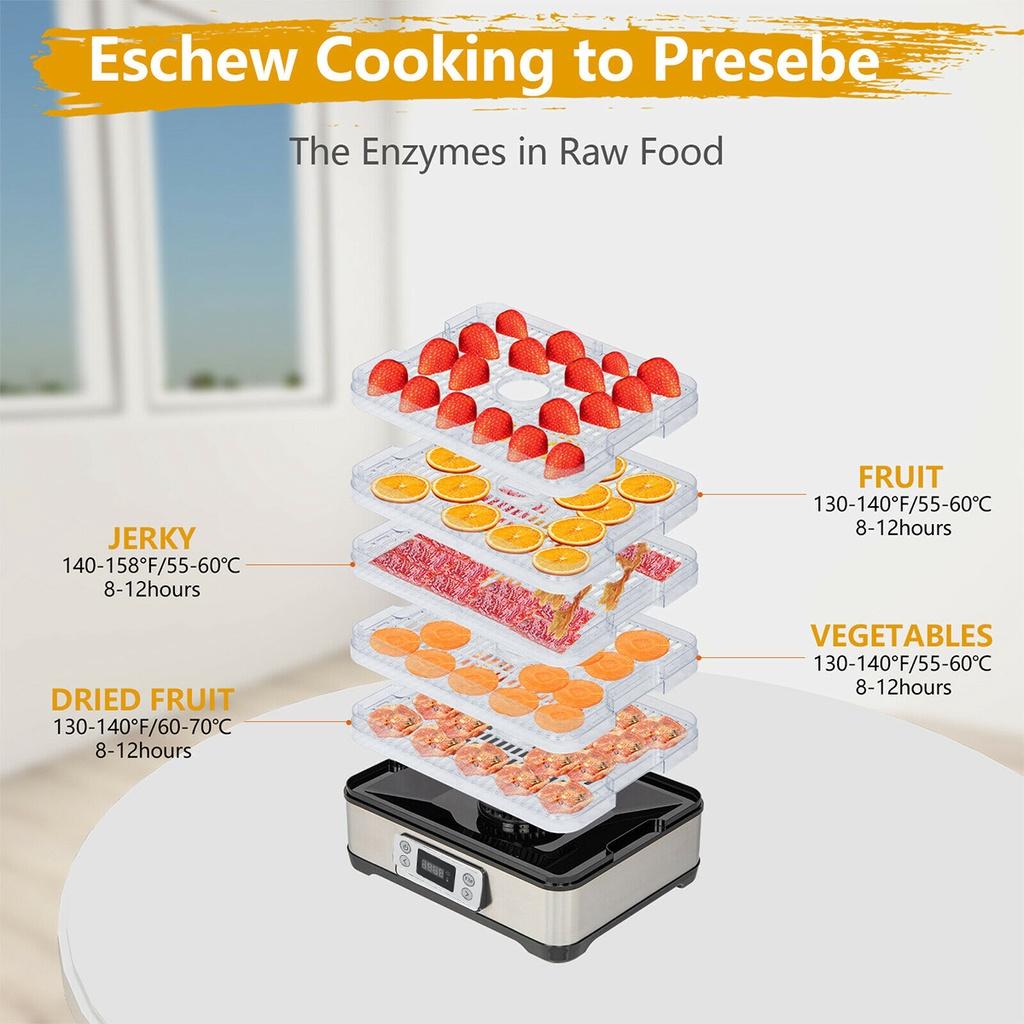 230W 5 Trays Food Dryer Dehydrator with Digital Timer and Temperature Control for Fruit Vegetable Meat Beef Jerky 220V