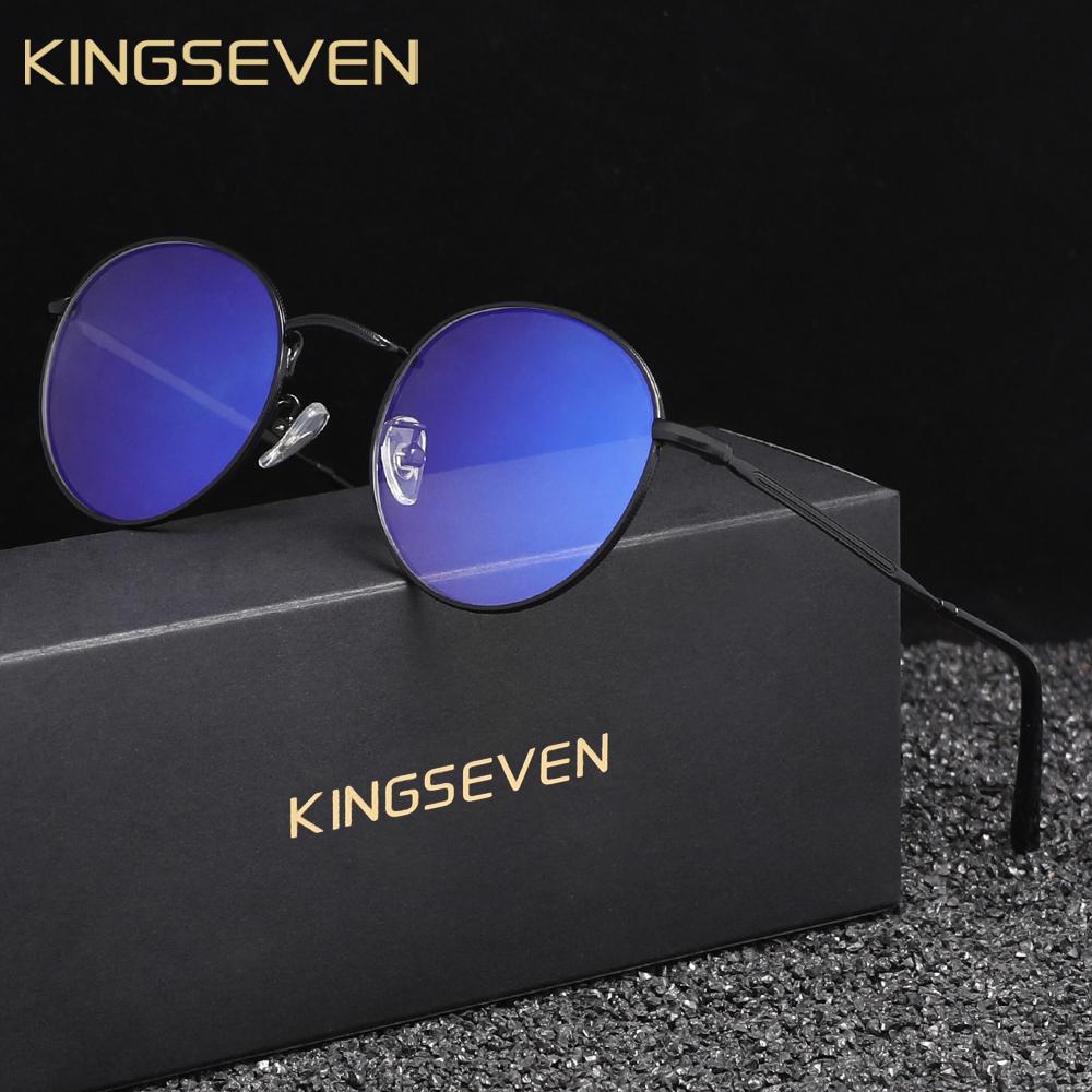 KINGSEVEN Round Transparent Lens Glasses Thin Frame Anti-Blue Light Men/Women Blue Ray Blocking Computer Game Eyeglasses