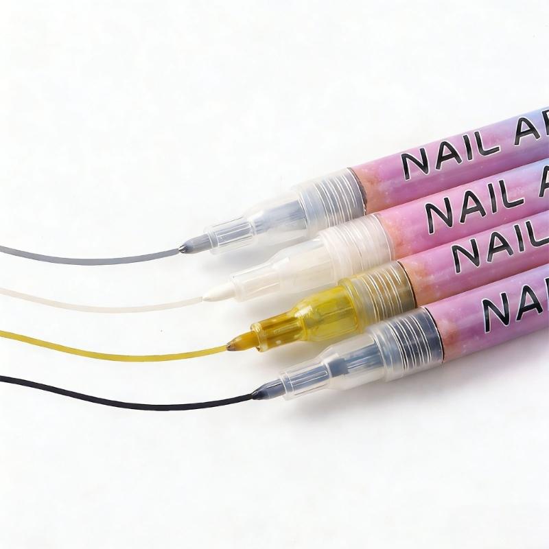 4Color Quick Dry Nail Art Pen Markers Nail Polishing Pen Safe Ink for Precise Designs Portable Use in Any Situation