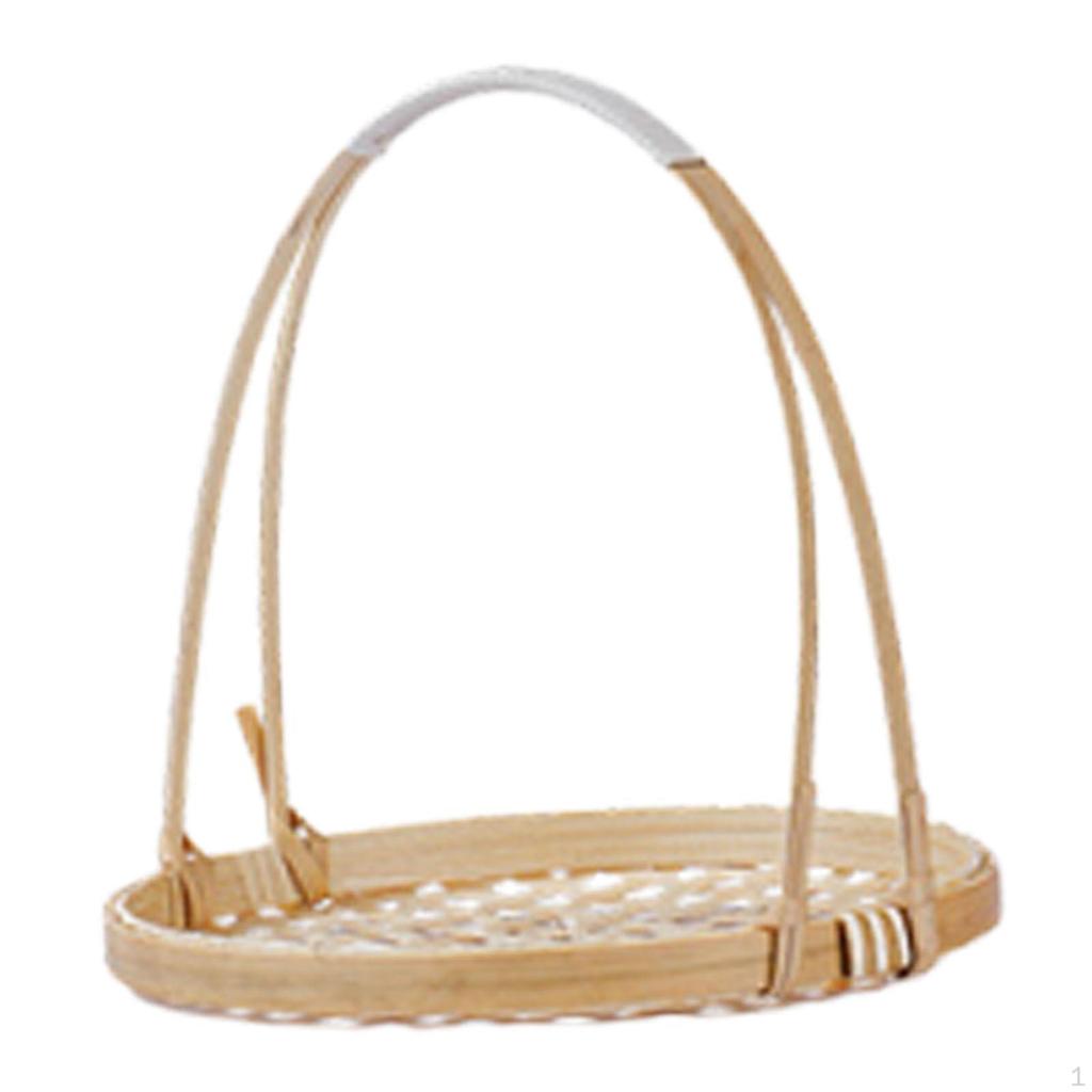 Woven Bamboo Snack Basket Food Display Serving Tray Multipurpose Organizer Portable with Handle