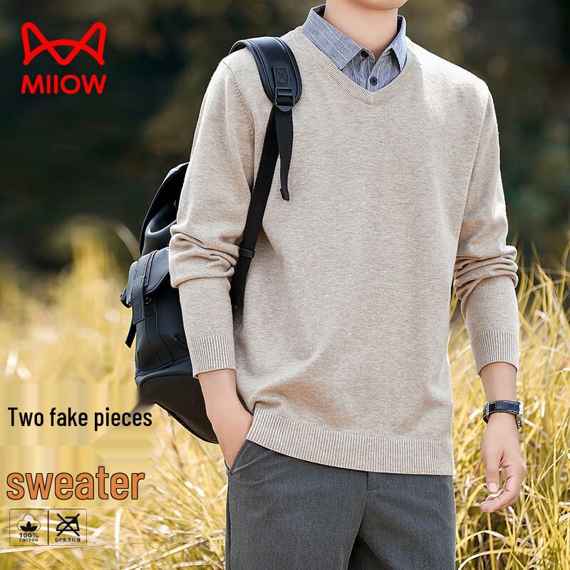 

Men s Faux Two-Piece Shirt Collar Knit Sweater 3XL