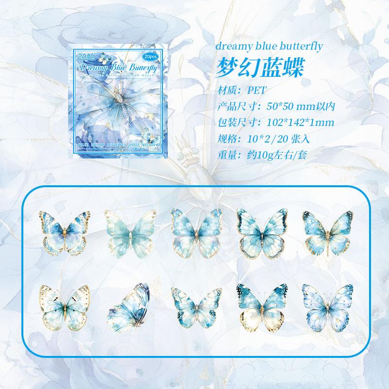 20-Sheet Vintage Gold-Foil Colored Butterfly Stickers, Shiny Foil Accents on Vibrant Wings for Hand Account, Scrapbook & Album