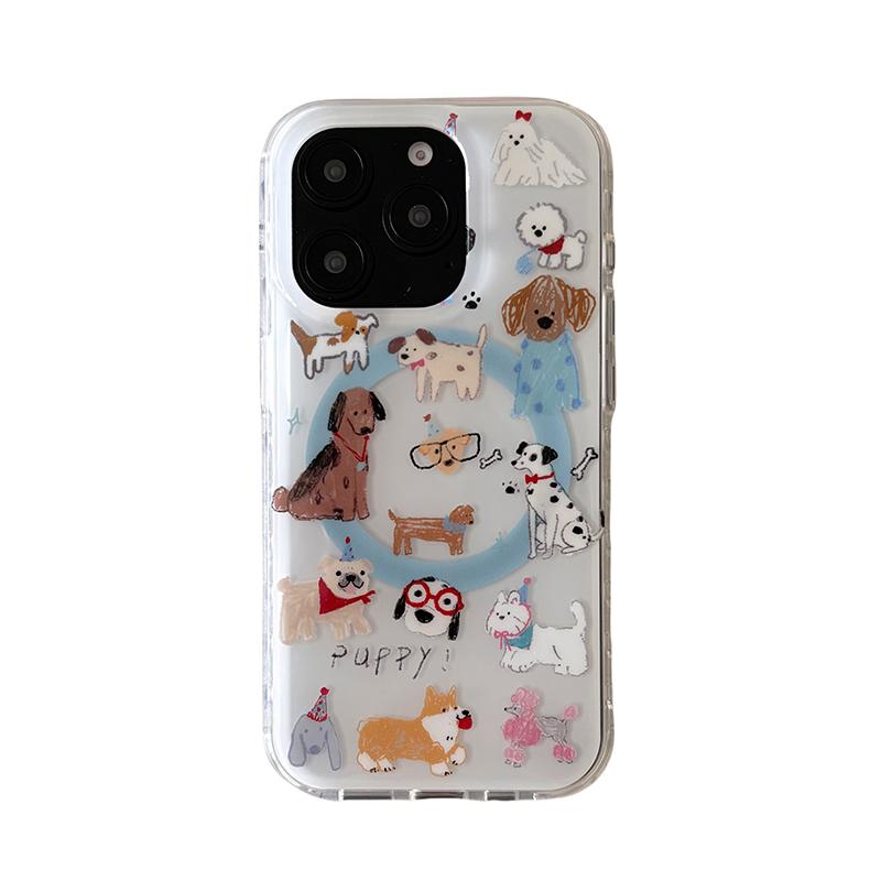 Korean Cute Cartoon Dog Magnetic Stand Phone Case For iPhone 16 Pro 15 14 13 Pro Max Cover for Magsafe Shockproof Kawaii Cases